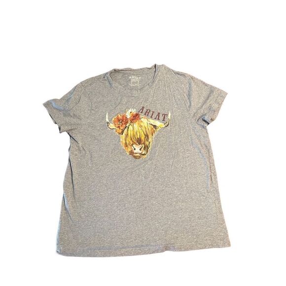 Ariat Tops - Ariat Highlander Cow Tee Medium Gray Western